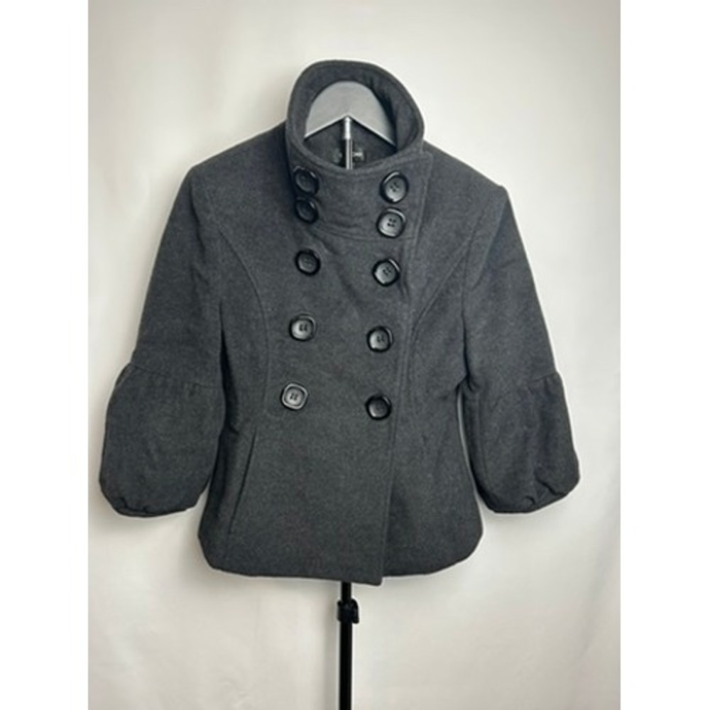 VTG Y2K BEBE Grey Wool Double Breasted Cropped Jacket Military Steampunk Goth M